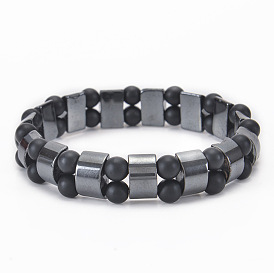 Black Matte Magnetic Therapy Bracelet with Natural Stones and Double Elastic Cord