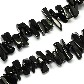 Natural Black Stone Bead Strands, Nuggets, 12~20x6~10x3~10mm, Hole: 1mm, about 104pcs/strand, 15.7 inch