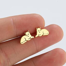 Cute and Playful Cat Stud Earrings in Stainless Steel for Women