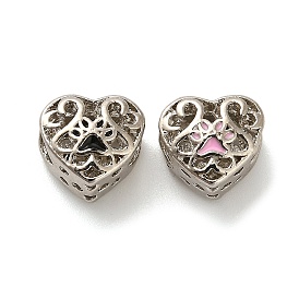 Alloy Enamel European Beads, Large Hole Beads, Heart with Paw Print