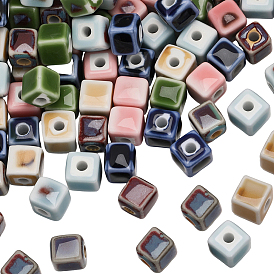 84шт 6 цвета фарфоровые бусины ручной работы, фантазии античного стекла фарфора, кубические