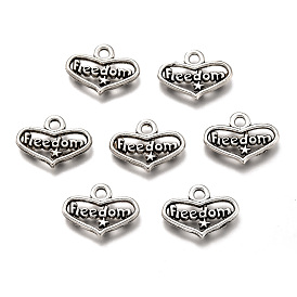 Tibetan Style Zinc Alloy Charms, Heart with Word Freedom, Lead Free & Cadmium Free, 12x17x2mm, Hole: 2.5mm, about 500pcs/500g
