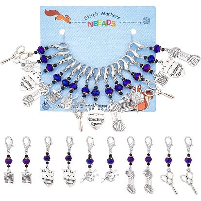 Подвесные украшения из сплава на тему вязания, подвески с застежкой-лобстером, подвески на клипсах, для брелка, кошелек, украшение для рюкзака, маркер стежка