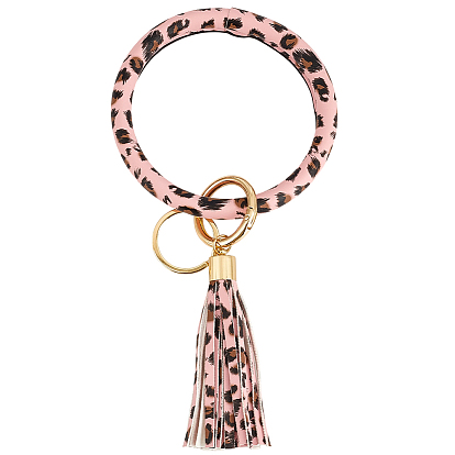 Леопардовый принт брелки из искусственной кожи из искусственной кожи, брелок на запястье с кисточкой и кольцом из сплава, золотые