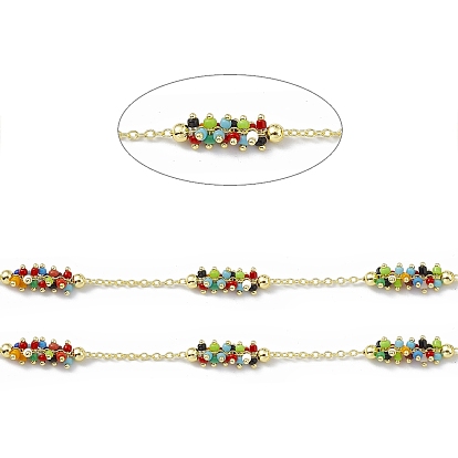 Цепочки ручной работы из стеклянных бусин, с настоящими 18 к золотыми медными кабельными цепями, пайки, с катушкой