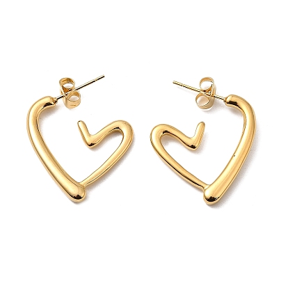 Ion Plating(IP) 304 Stainless Steel Heart Stud Earrings, Half Hoop Earrings