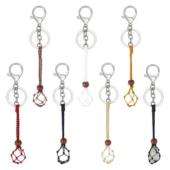 6шт. нейлоновая нить макраме мешочек брелок, с застежкой-карабином из сплава и железными кольцами