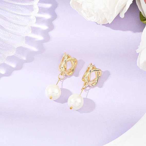 Серьги-кольца из латуни с узлом, со стеклянным жемчугом