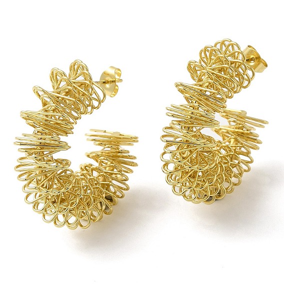 Вакуумное покрытие pvd 201 серьги-гвоздики в форме буквы С из нержавеющей стали с 304 штифтами из нержавеющей стали, проволочные серьги-кольца с цветком для женщин