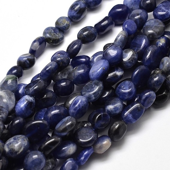 Pépites de sodalite naturelles brins de perles, pierre tombée, 5~10x6~7x3~7mm, Trou: 1mm, environ 14.9 pouces ~15.7 pouces