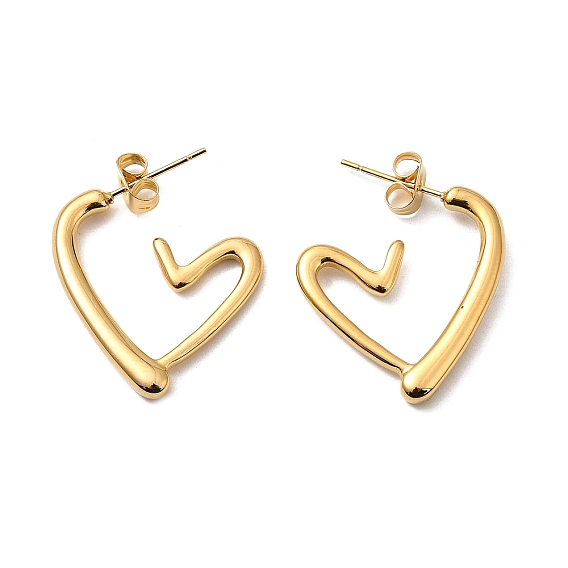 Ion Plating(IP) 304 Stainless Steel Heart Stud Earrings, Half Hoop Earrings