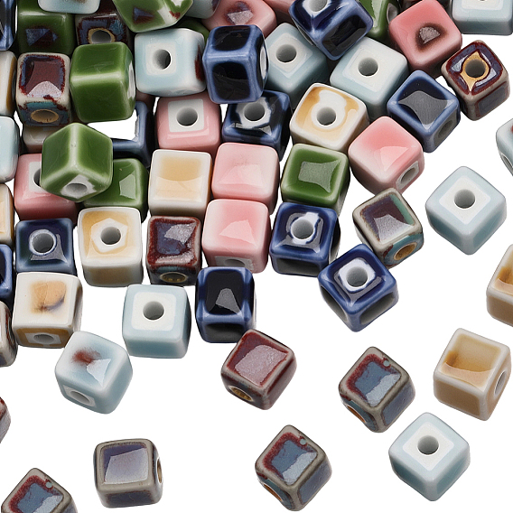 84шт 6 цвета фарфоровые бусины ручной работы, фантазии античного стекла фарфора, кубические