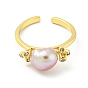 Natural Pearl Open Cuff Ring, Brass Finger Ring with Cubic Zirconia