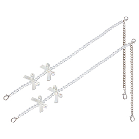 2шт. регулируемые лямки для сумок из АБС-пластика с имитацией жемчуга, с бантом и застежками-карабинами из сплава