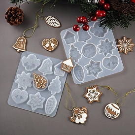 DIY Christmas Tree & Snowflake & Bell & Castle Pendant Food Grade Silicone Molds, Resin Casting Molds, for UV Resin, Epoxy Resin Jewelry Making