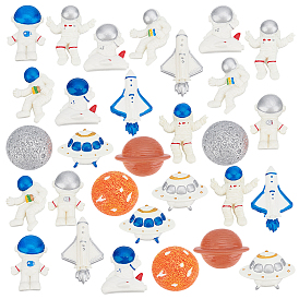 30Pcs 15 Styles Space Theme Opaque Resin Cabochons, Spaceman & Spacecraft & Space Shuttle & Half Round