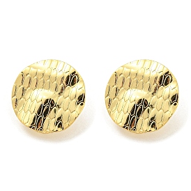 Textured Flat Round Rack Plating Brass Stud Earrings Findings, with Loops, Long-Lasting Plated, Cadmium Free & Lead Free