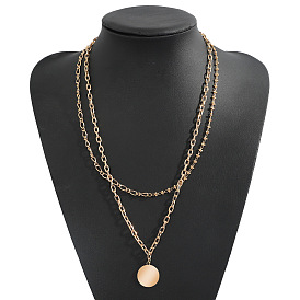 Golden Alloy Necklace with Double Layered Chains and Creative Pendant for Women