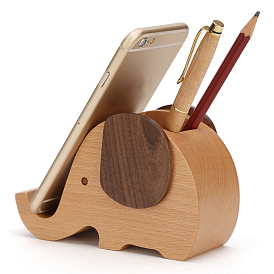 Multifunctional Desktop Wood Elephant Pen Holder, Stationery Organizer Case, Office & School Supplies