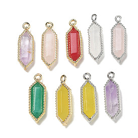 Natural Gemstone Faceted Double Terminal Pointed Pendants, Rack Plating Brass Hexagon Charms, Platinum