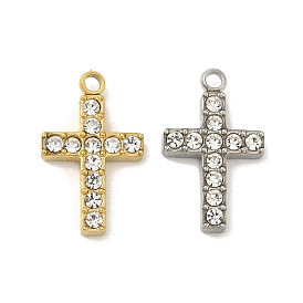 304 Stainless Steel Rhinestone Pendants, Cross