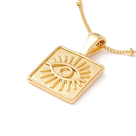 Ion Plating(IP) 304 Stainless Steel Square with Evil Eye Pendant Necklace for Women