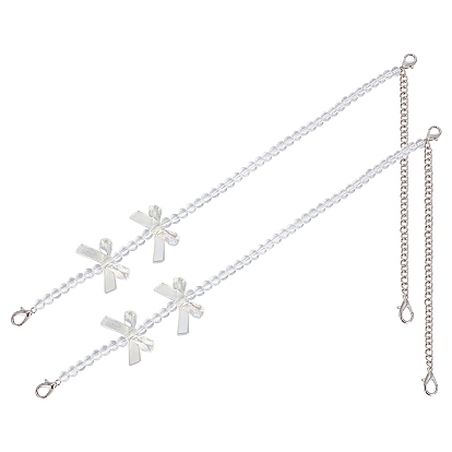 2шт. регулируемые лямки для сумок из АБС-пластика с имитацией жемчуга, с бантом и застежками-карабинами из сплава