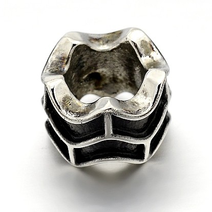Retro 304 Stainless Steel Beads, Column, Antique Silver, 8x11mm, Hole: 6mm