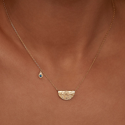 Rhinestone Teardrop & Lotus Pendant Necklace, Golden Stainless Steel Necklace