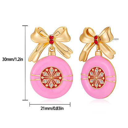 Литые эмаль болтаться серьги стержня, со стразами, плоские круглые с бантом