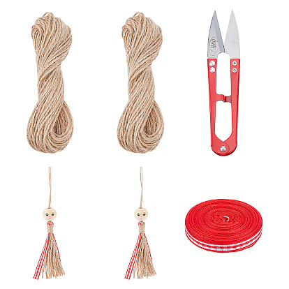 Cord Kit for DIY Jewelry Making Finding Kit, Including 2 Bundle Jute String, 1 Roll Tartan Polyester Ribbon, 1Pc Scissors