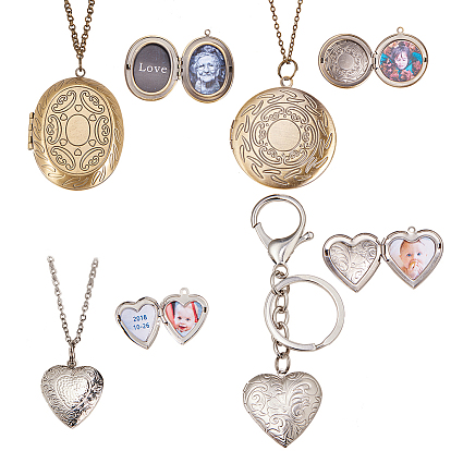 DIY Pendant Necklaces Making, with Locket Pendants, Alloy Key Clasps, Iron Rings and Chains, 304 Stainless Steel Chain Necklaces