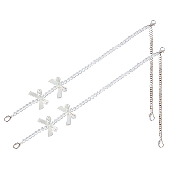 2шт. регулируемые лямки для сумок из АБС-пластика с имитацией жемчуга, с бантом и застежками-карабинами из сплава