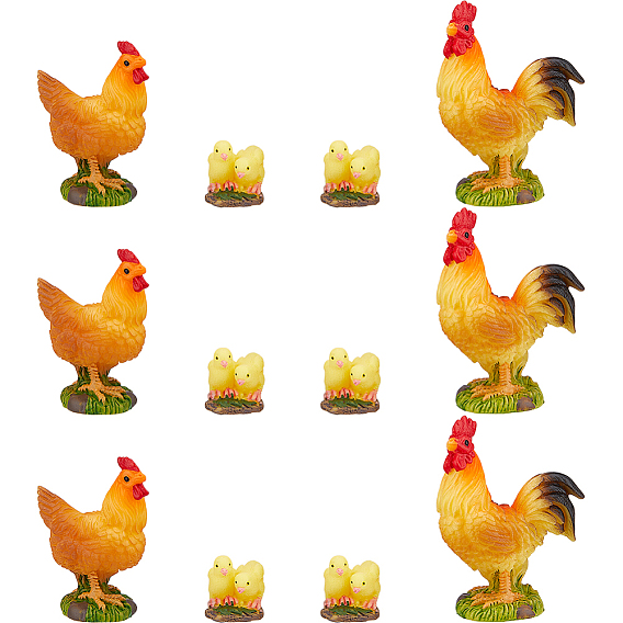 12 шт. 3 стили смоляные животные демонстрационные украшения, для украшения рабочего стола домашнего офиса, цыпленок и петух