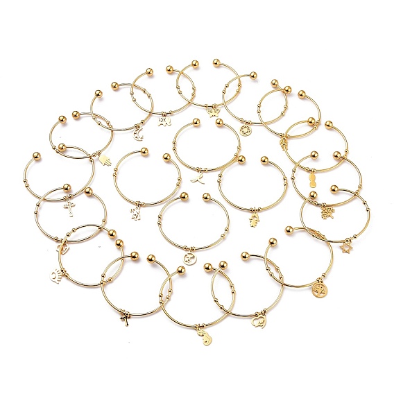 201 из нержавеющей стали манжеты браслеты, браслеты крутящего момента, браслеты с шармом смешанной формы