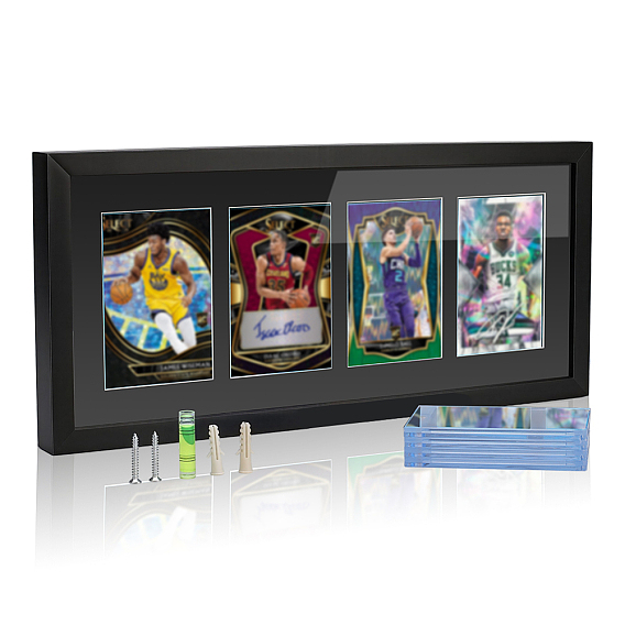 Wood Wall-Mounted Trading Card Display Cases, 4 Standard Card Holder for Baseball Football Cards, Rectangle