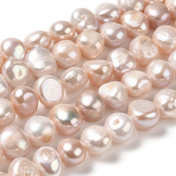 Natural Cultured Freshwater Pearl Beads Strands, Two Sides Polished