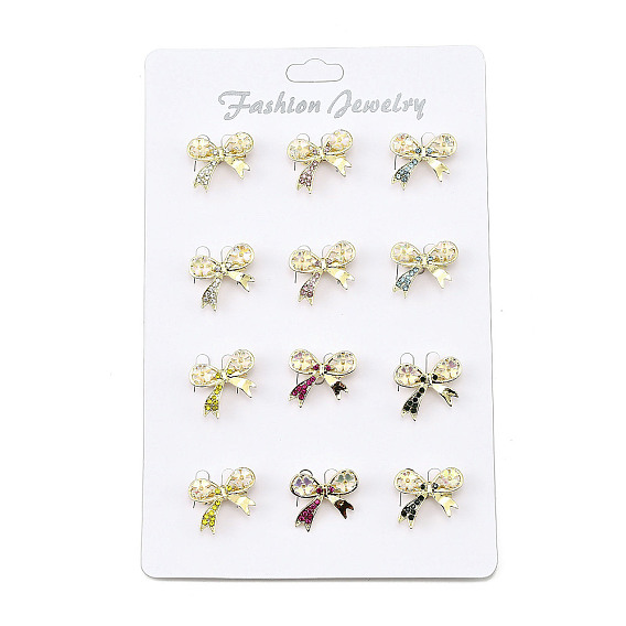 12 шт 6 цвета бант сплав горный хрусталь броши для рюкзака одежды, с акриловой