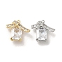 Brass with Glass Rhinestone Pendants, Rectangle with Bowknot Charms