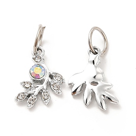 Colgantes de diamantes de imitación de aleación de chapado en rack, con anillos de salto, encantos de la hoja, ab cristal y cristal