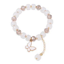 Браслеты из сплава с эмалью в форме бабочки, Браслеты из искусственного нефрита и стеклянных бусин для женщин