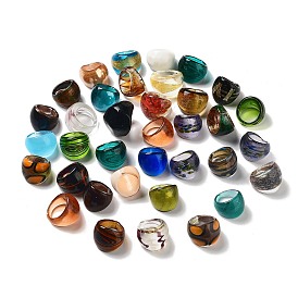 Mixed Handmade Lampwork Wide Band Rings, 17~20mm, 12pcs/box