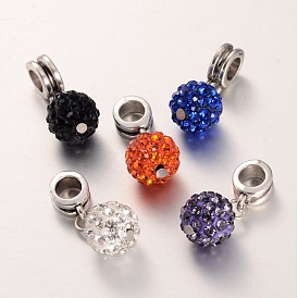 Encantos colgantes europeos de aleación de gran agujero, con los colgantes redondos de arcilla de polímero de diamantes de imitación, plata antigua, 22 mm, agujero: 5 mm