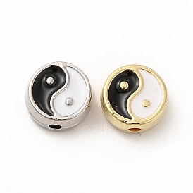 Alloy Enamel Beads, Flat Round with Yin Yang