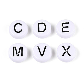 Непрозрачные акриловые эмалированные бусины, плоские круглые с буквы