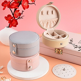 Mini Travel PU Leather Storage Box for Women, Round Portable Jewelry Case Organizer for Earrings Bracelets Necklaces, with Snap Button