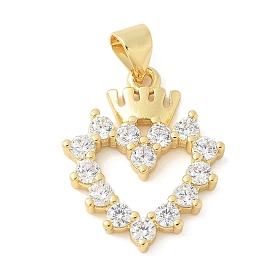 Латунные микро проложить кубического циркония подвески, сердце с короной, стойки покрытие, долговечный, без свинца и без кадмия