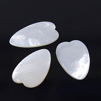 White Shell Cabochons, Heart, 28x18x2mm