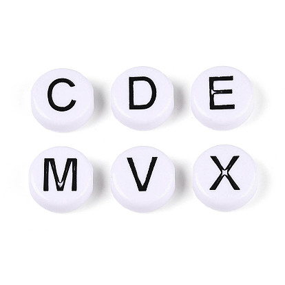 Непрозрачные акриловые эмалированные бусины, плоские круглые с буквы