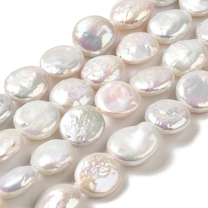 Natural Baroque Pearl Keshi Pearl Beads Strands, Cultured Freshwater Pearl, Button, Grade 3A+